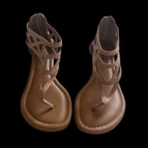 Torrid Low Wedge Tan Rose color Bling Zip Up Sandals size 9W